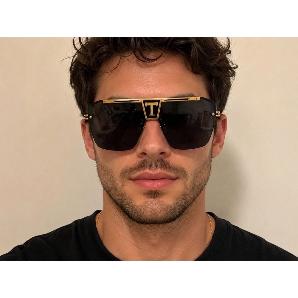 Trump 2024 Collection Shield Sunglasses Gold T Logo Oversized Aviator Style New